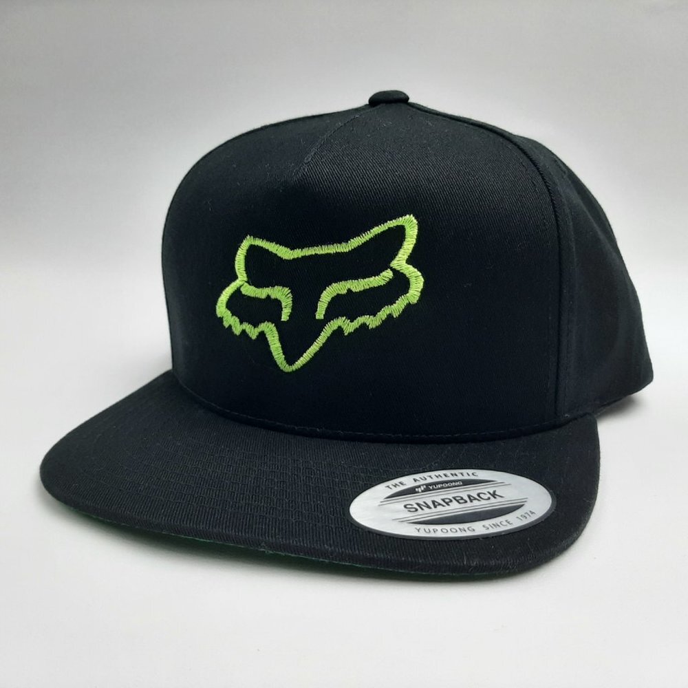 Fox Racing Hat Embroidered Flat Bill Snapback Baseball Cap Black 100% Cotton
